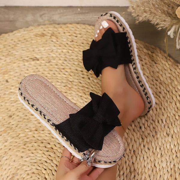 Women’s platform summer sandals with oversized bow – casual open toe design