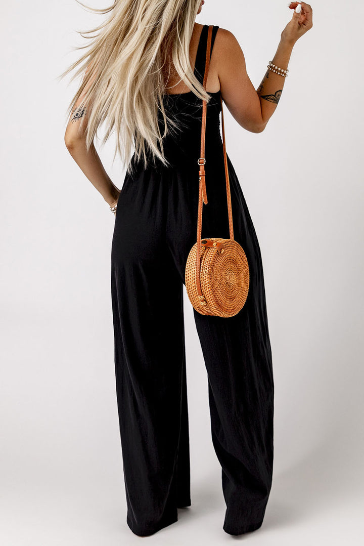 Smocked Square Neck Wide Leg Jumpsuit with Pockets in multiple colors – Jowlili
